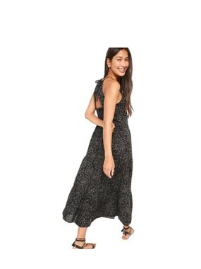 Old Navy Tiered Leopard Maxi Dress Gray/Black - L